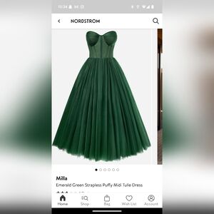 Milla Emerald Green Strapless Puffy Midi Tulle Dress